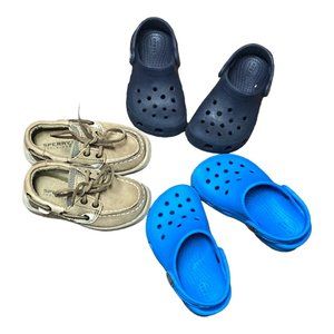 Lot of 3 - Infant Boys Shoes Crocs, Sperry Topsiders Blue, Tan